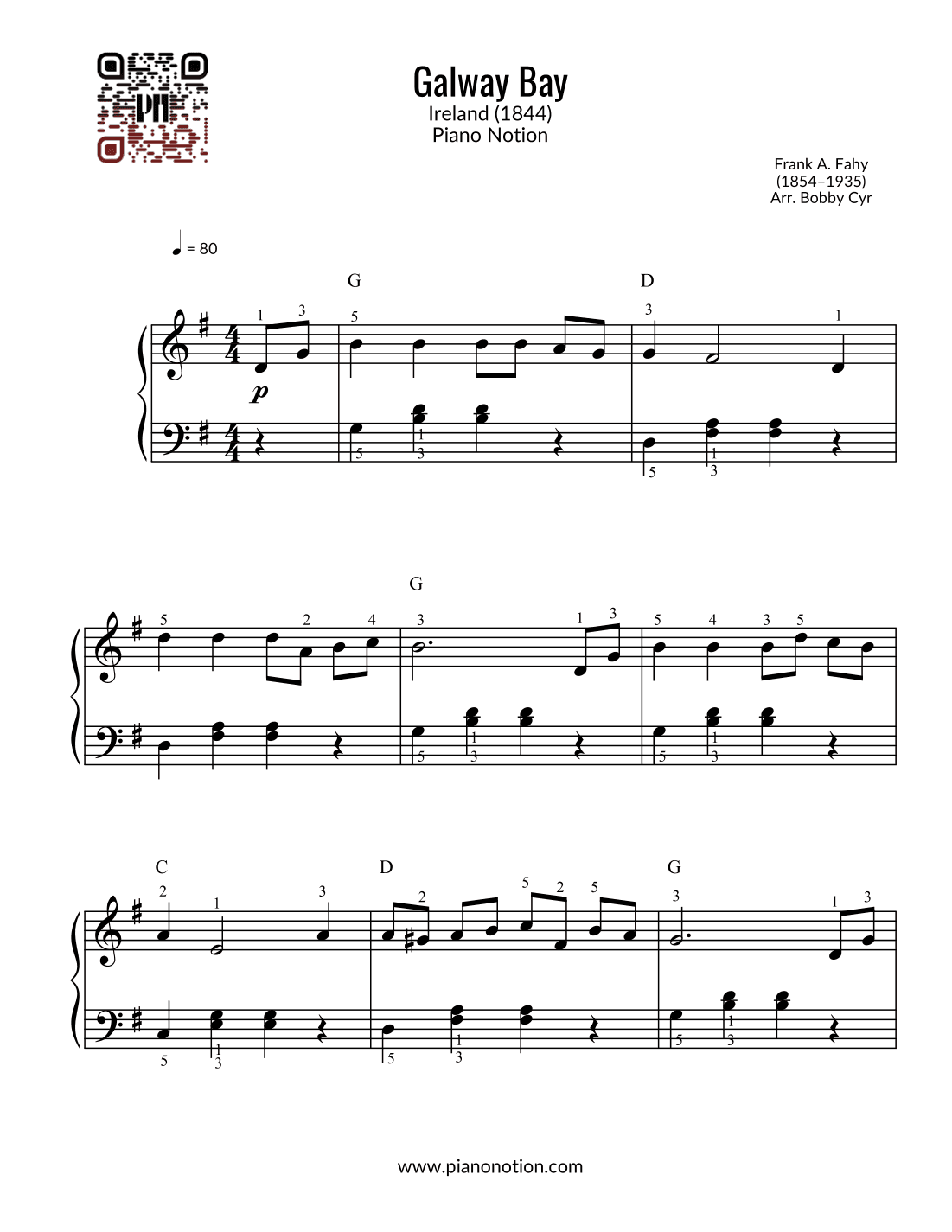 Galway Bay (Easy Piano) (arr. Bobby Cyr - Piano Notion)