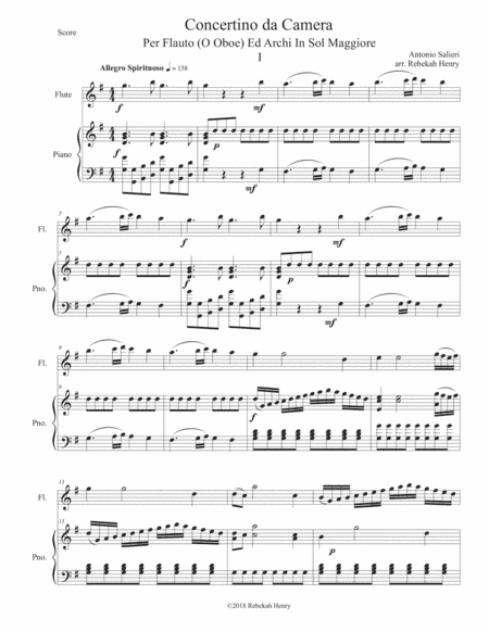 Concertino da Camera by Antonio Salieri for flute/oboe and piano accompaniment (arr. Rebekah Henry)