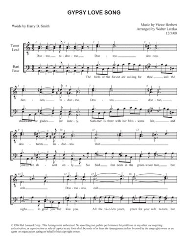 GYPSY LOVE SONG (arr. Walter Latzko)