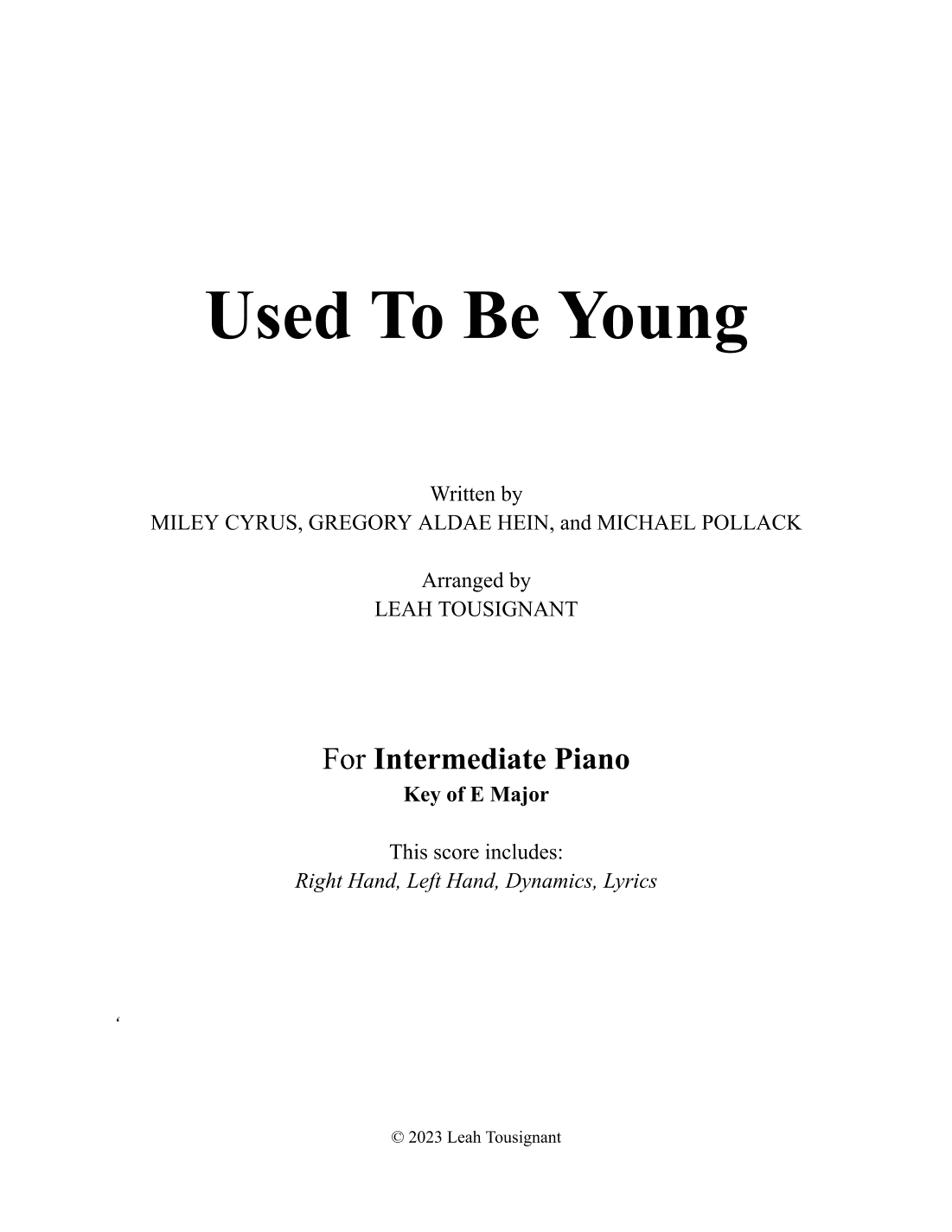 Used To Be Young (arr. Leah Tousignant)