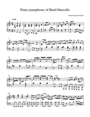 Piano Paraphrase:Bach/Marcello (oboe concerto, slow movement) (arr. Paul Taylor)