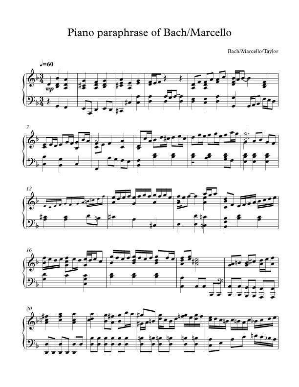 Piano Paraphrase:Bach/Marcello (oboe concerto, slow movement) (arr. Paul Taylor)
