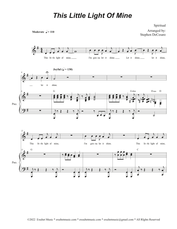 This Little Light Of Mine (Vocal solo - High Key) (arr. Stephen DeCesare)