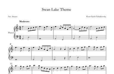 swan lake theme easy piano a minor sheet music (arr. Arezzo Music)