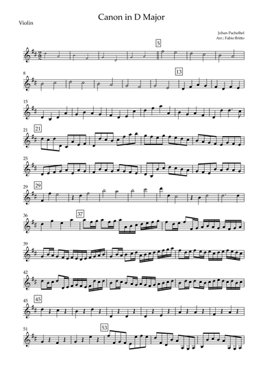 Canon in D Major (J. Pachelbel) for Violin Solo (arr. Fabio Britto)