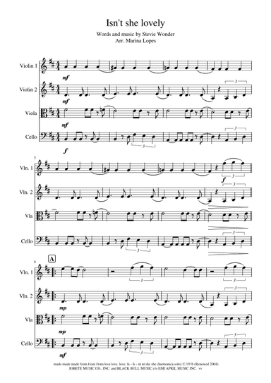 Isn't She Lovely (arr. Marina Lopes)