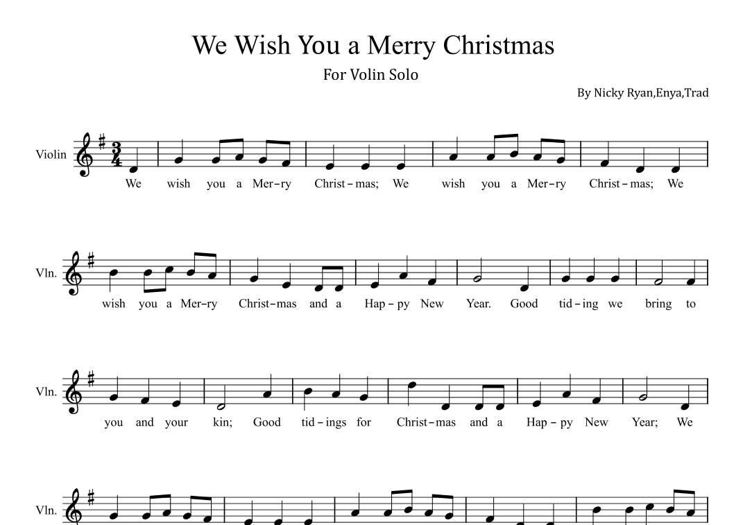 We Wish You a Merry Christmas - For Easy violin Solo With Lyric (arr. poon)