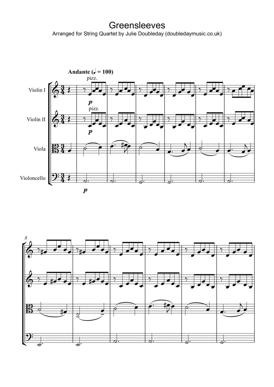 Greensleeves for String Quartet - Score and Parts (arr. Julie Doubleday)