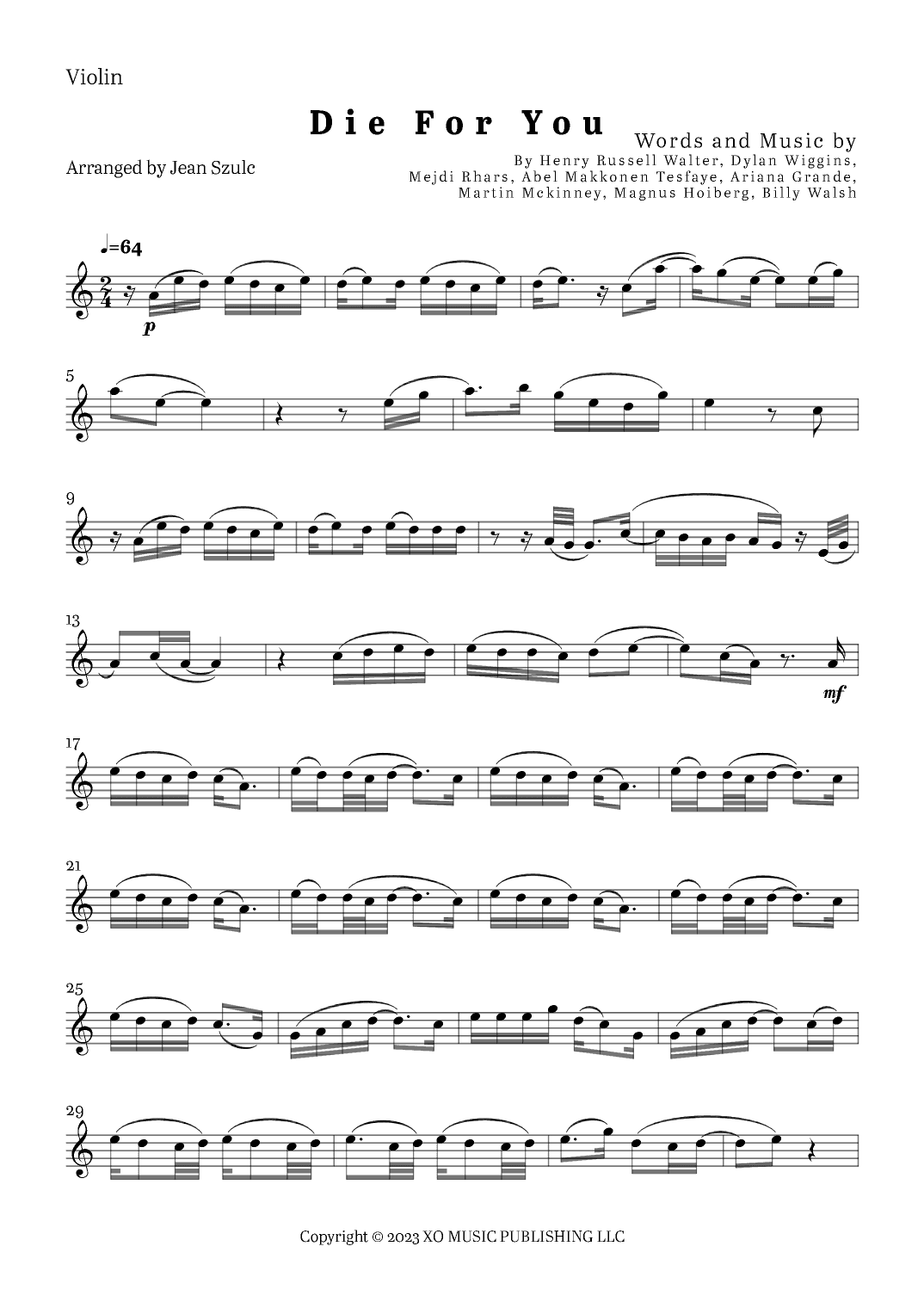 Die For You Remix (arr. Jean Szulc)