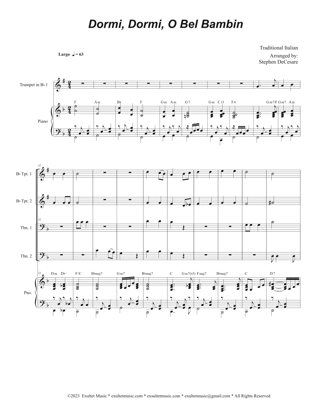 Dormi, Dormi, O Bel Bambin (Brass Quartet and Piano - Alternate Version) (arr. Stephen DeCesare)