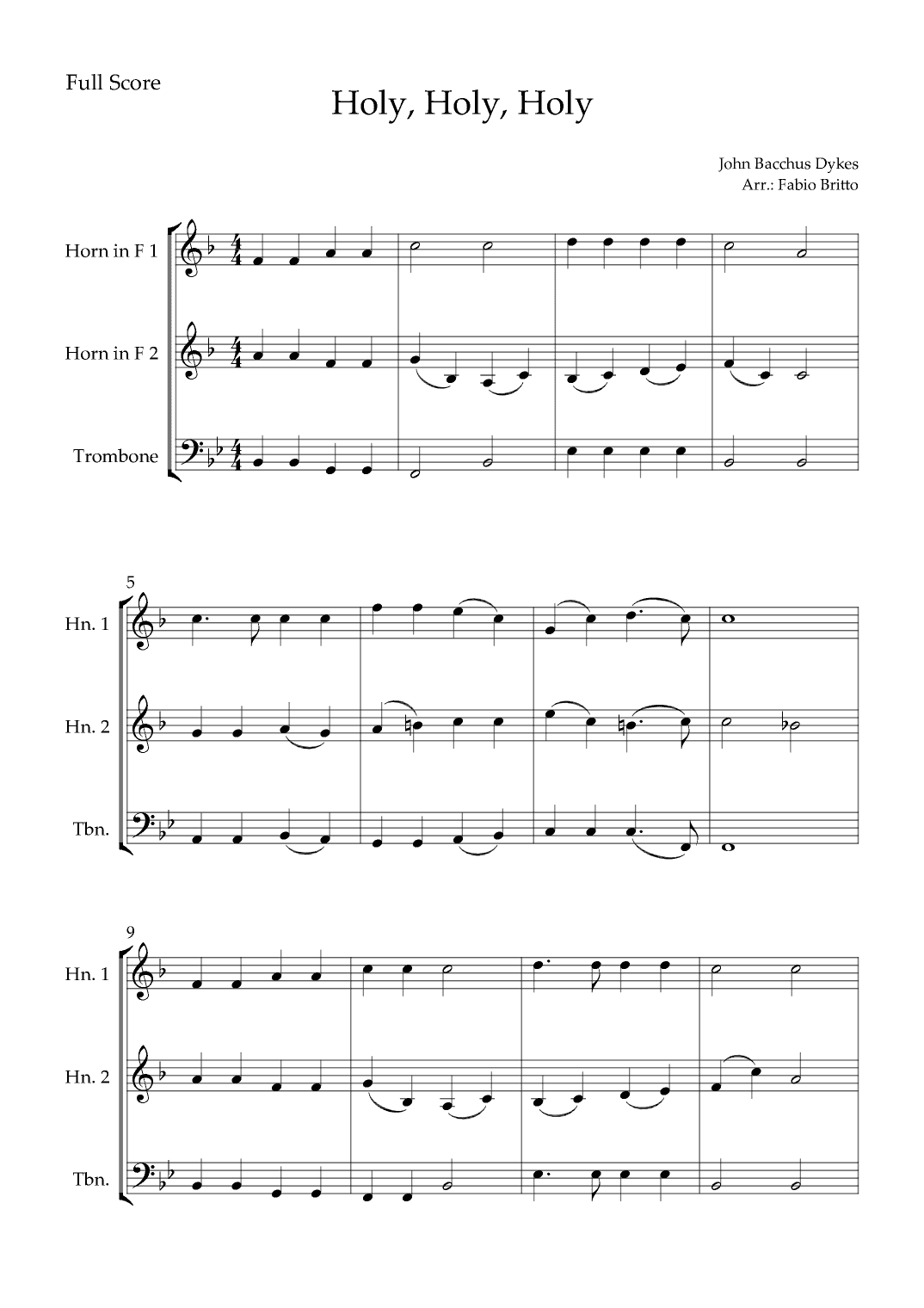 Holy, Holy, Holy (Traditional Christian Song) for Brass Trio (arr. Fabio Britto)