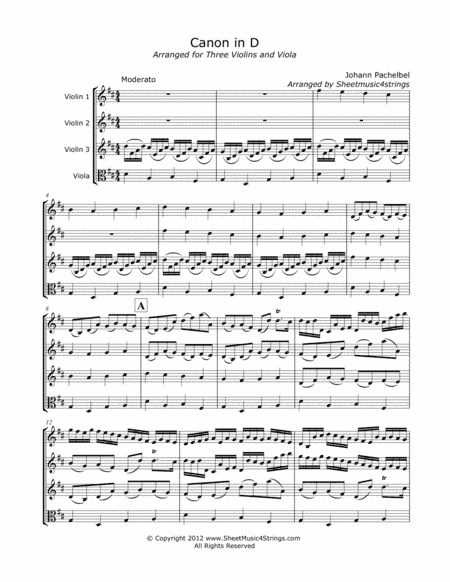 Pachelbel, J. - Canon in D for Three Violins and Viol (arr. Linda M. Scott)
