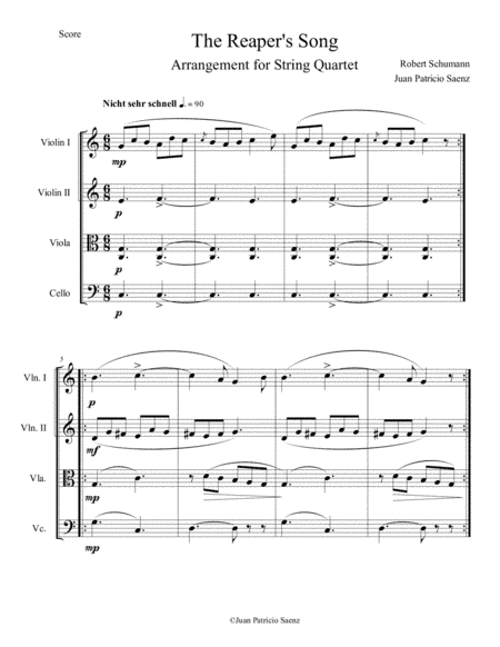 Schumann, R: Album for the Young - The Reaper's Song - Intermediate String Quartet Arrangement (arr. Juan Patricio Saenz)