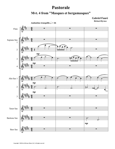 Pastorale from "Masques et Bergamasques", Op. 112 (Saxophone Choir + Flute) (arr. Richard Byrnes)