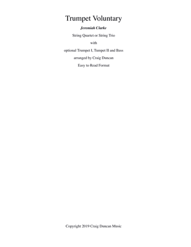 Trumpet Voluntary String Quartet or Trio with opt Trumpets and Bass (arr. Craig Duncan)