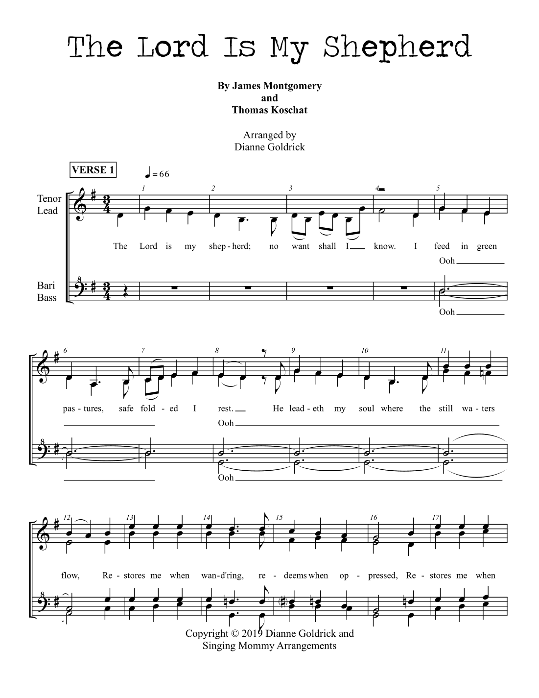 The Lord Is My Shepherd, Women's Barbershop (arr. Dianne Goldrick)