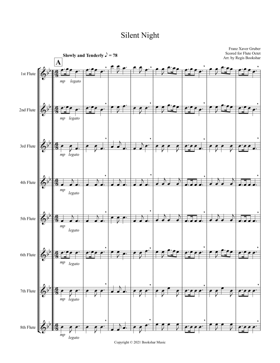 Silent Night (Bb) (Flute Octet) (arr. Regis Bookshar)