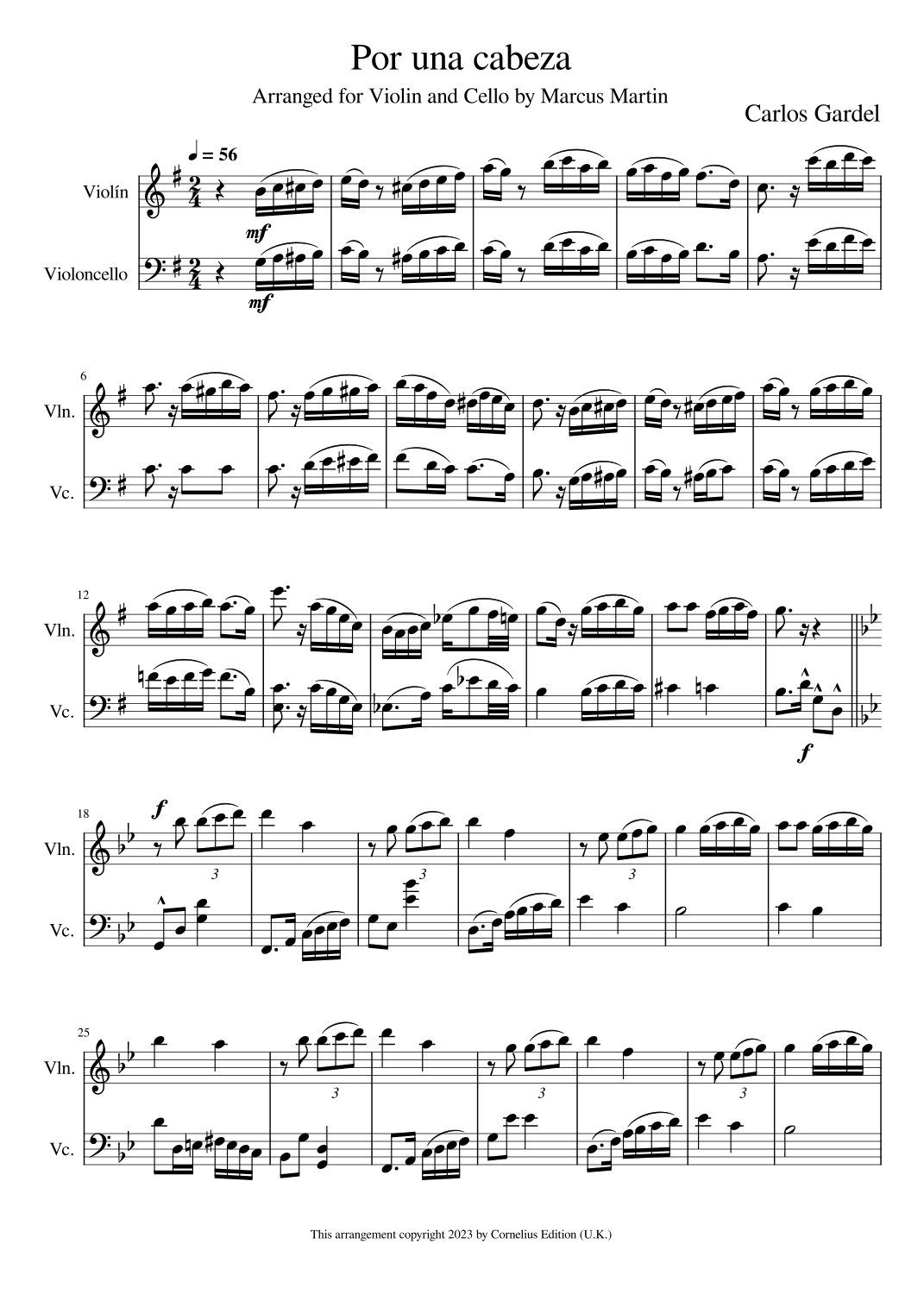 Por Una Cabeza (arr. Marcus Martin)