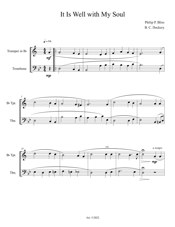 It Is Well with My Soul (Trumpet and Trombone Duet) (arr. B. C. Dockery)