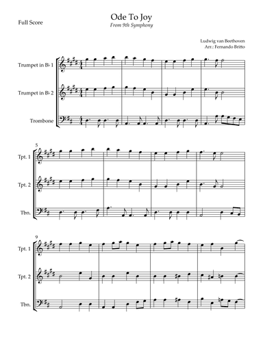 Ode To Joy Theme (from Beethoven's 9th Symphony) for Brass Trio (arr. Fernando Britto)