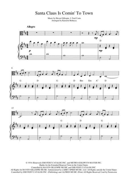 Santa Claus Is Comin' To Town (arr. Kaiserin Rebecca)