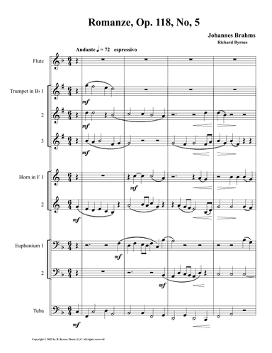 Romanze, Op. 118, No. 5 (Brass Octet + Flute) (arr. Richard Byrnes)