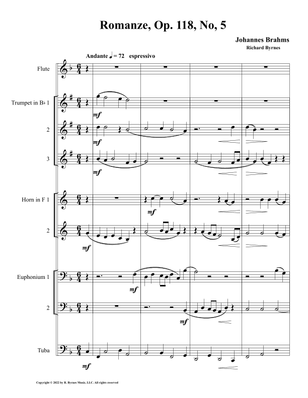 Romanze, Op. 118, No. 5 (Brass Octet + Flute) (arr. Richard Byrnes)