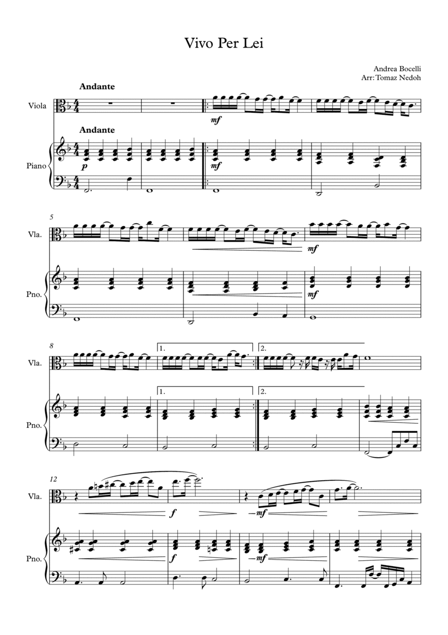 Vivo Per Lei (arr. Tomaz Nedoh)