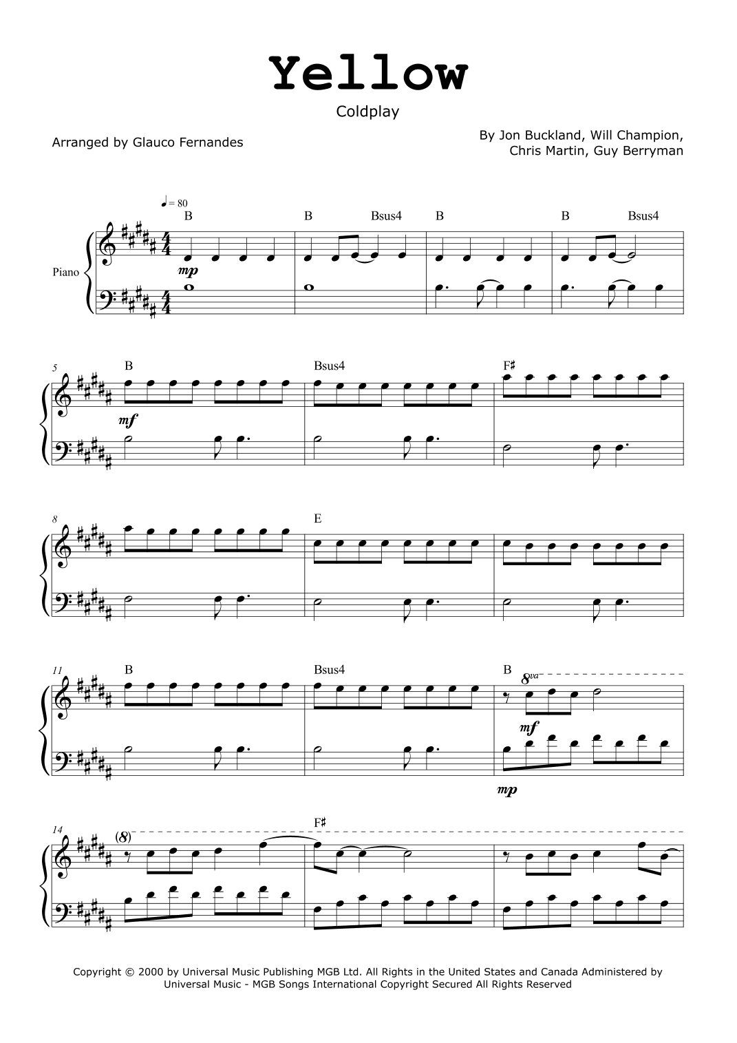Yellow (arr. Glauco Fernandes)