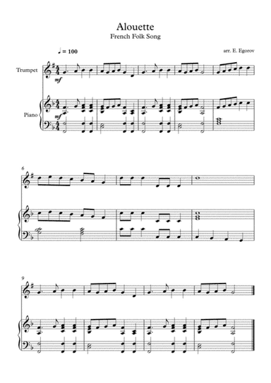 Alouette, French Folk Song, For Trumpet & Piano (arr. Eugene Egorov)