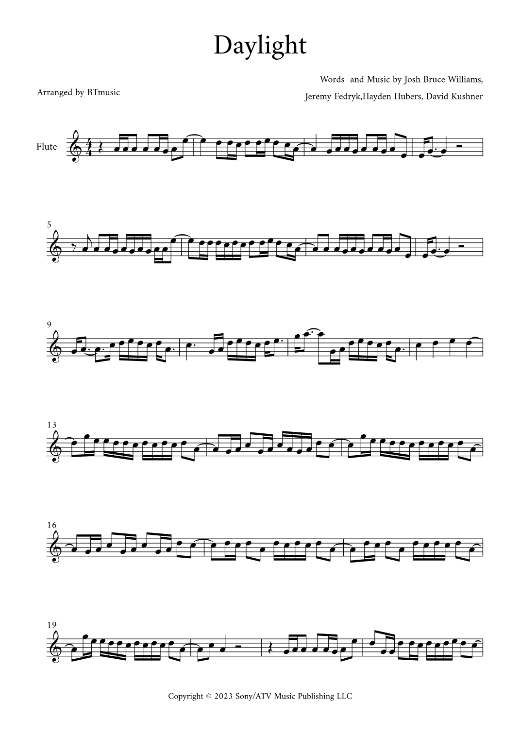 Daylight (arr. BTmusic)