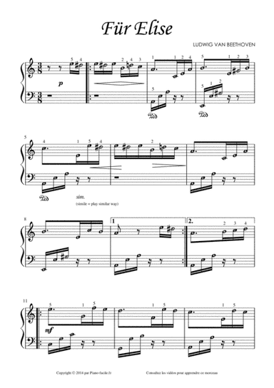 Fur Elise (Grade 1) with note names alphabets and finger numbers (arr. Published Harmony Valarie)