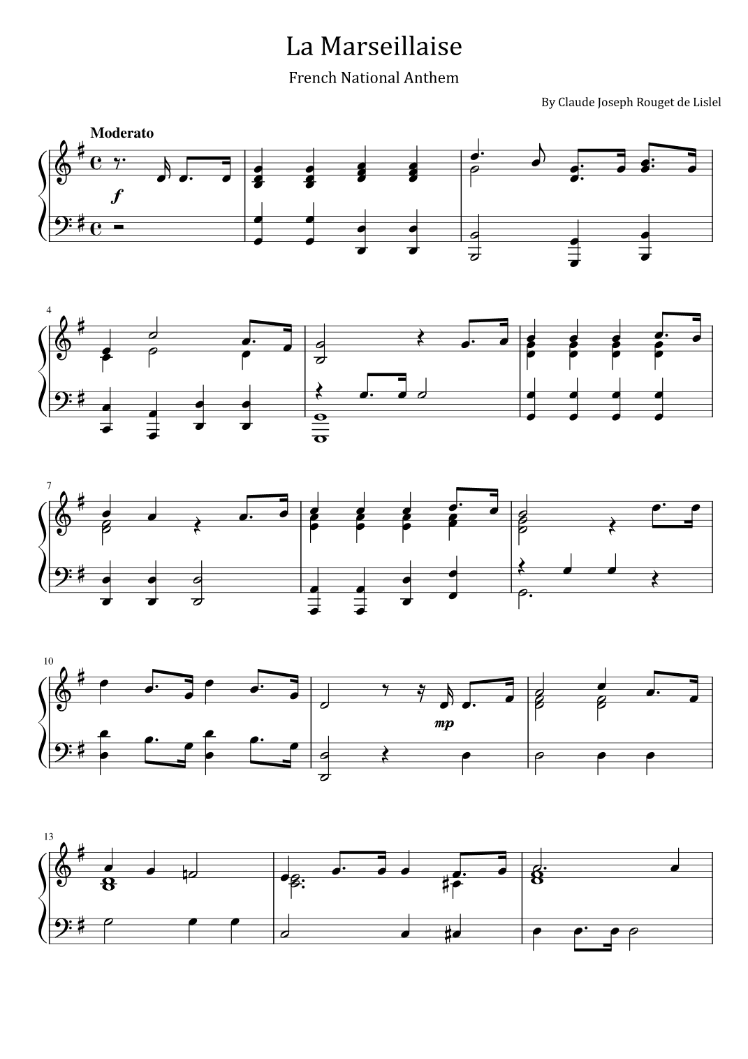 La Marseillaise - French National Anthem  - For Easy Piano (arr. poon)