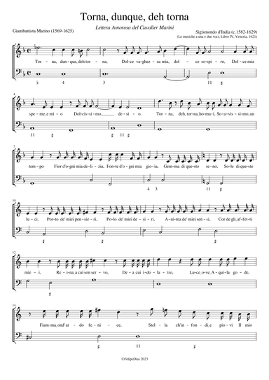 Torna, dunque deh torna (Lettera Amorosa del Cavalier Marini) (arr. Early Music Scores)