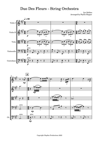 Duo Des Fleurs - Flower Duet from Lakmé (Sous Le Dôme Épais) - String Orchestra (arr. Phyllis Hopper)