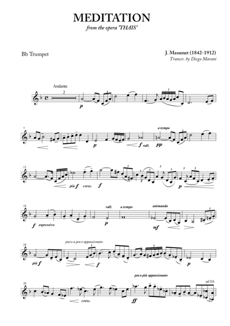 Meditation from "Thais" for Trumpet and Piano (arr. Diego Marani)