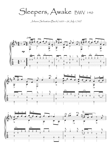 Bach for Guitar Sleepers Awake (arr. PianoSheetNow)