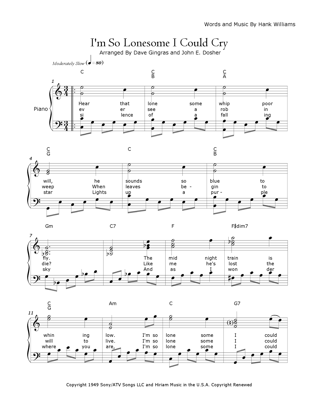 I'm So Lonesome I Could Cry (arr. Dave Gingras and John E. Dosher)