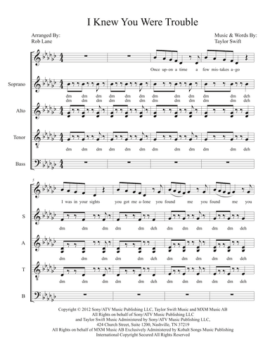 I Knew You Were Trouble (arr. Robert Lane)