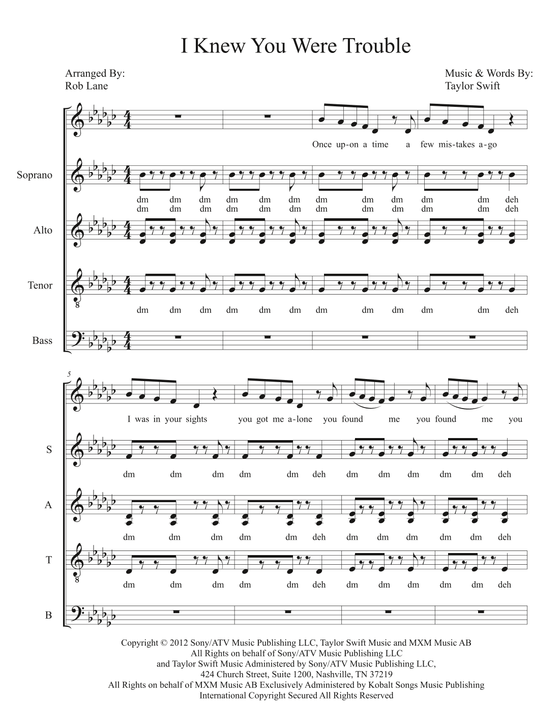 I Knew You Were Trouble (arr. Robert Lane)