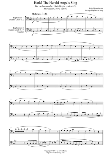 Hark! The Herald Angels Sing (for euphonium duet(bass clef, 3 or 4 valved), suitable for grades 1-5) (arr. Edwin Sung)