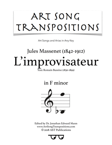 MASSENET: L'improvisateur (transposer to F minor) (arr. ArtSongTranspositions.com)