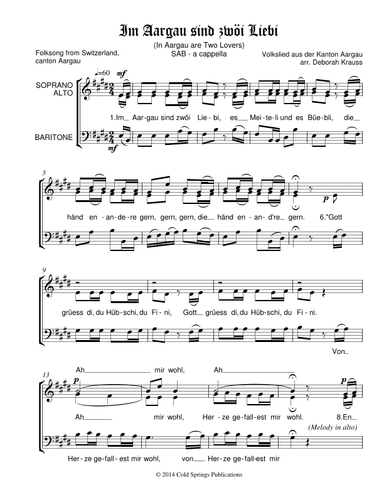 Im Aargau sind zwöi Liebi (SAB) (arr. Deborah Krauss)