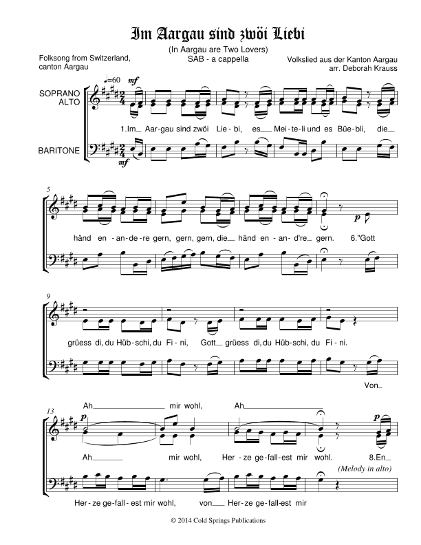 Im Aargau sind zwöi Liebi (SAB) (arr. Deborah Krauss)