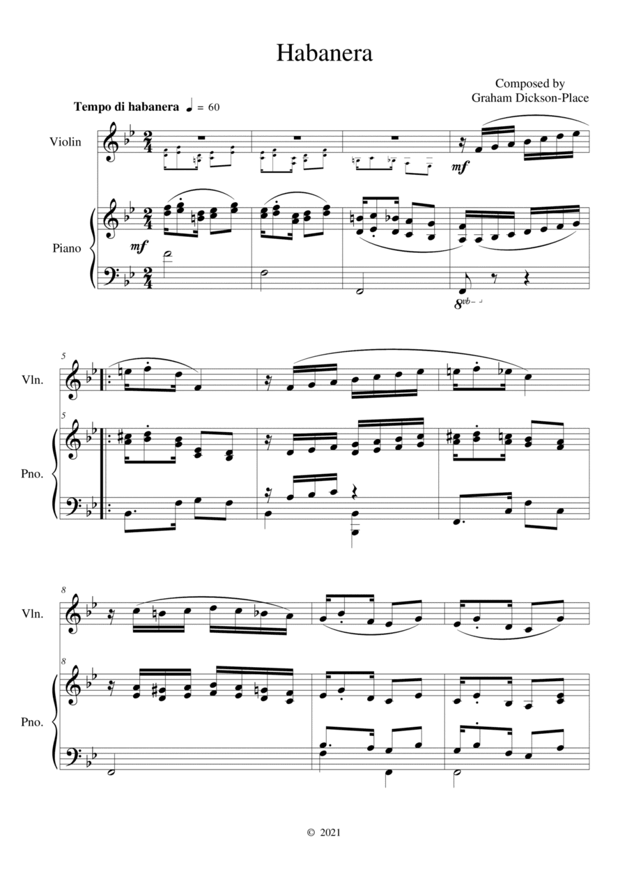 Habanera - Duet for Violin and Piano – Original composition by Graham Dickson-Place