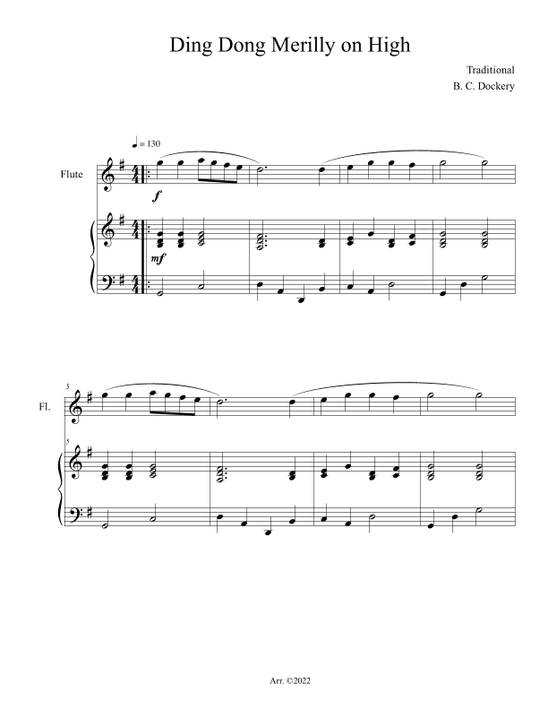 Ding Dong Merrily on High (Flute Solo with Piano Accompaniment) (arr. B. C. Dockery)