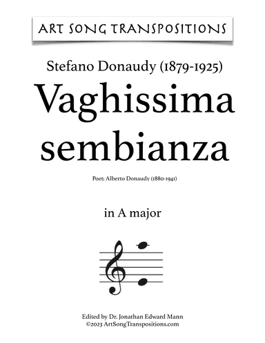 DONAUDY: Vaghissima sembianza (transposed to A major and A-flat major) (arr. ArtSongTranspositions.com)