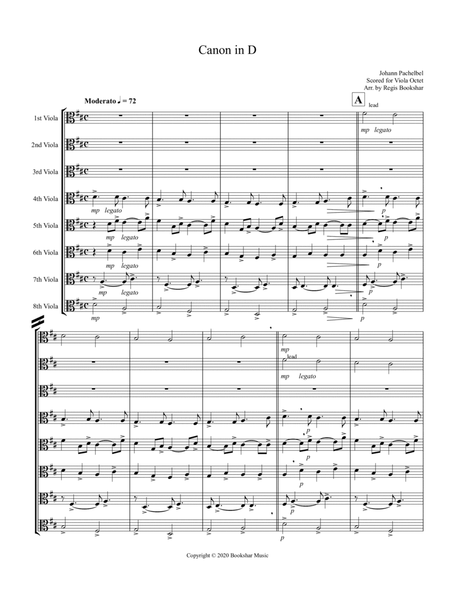 Canon in D (Pachelbel) (D) (Viola Octet) (arr. Regis Bookshar)