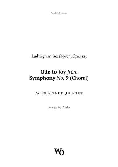 Ode to Joy by Beethoven for Clarinet Quintet (arr. Ander)