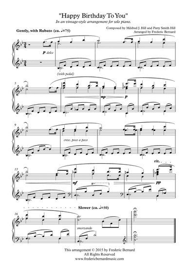 Happy Birthday To You (Easy Solo Piano) (arr. Frederic Bernard)
